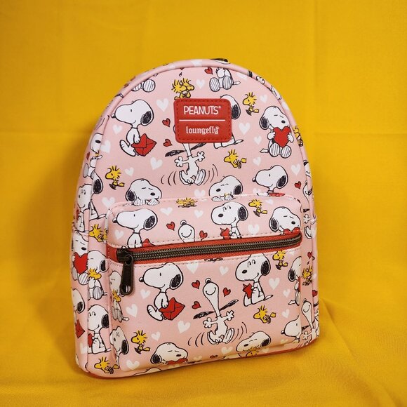 Loungefly Peanuts Snoopy & Woodstock Valentine\'s Day Heart AOP Mini Backpack NEW main image 7